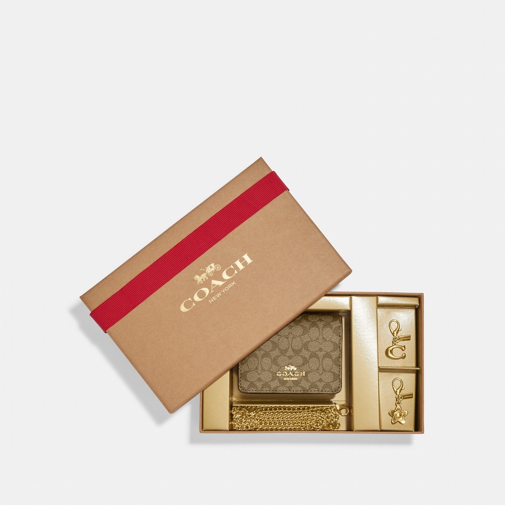 NWT Coach Outlet Boxed Mini Wallet On A Chain In Signature Canvas - Picture 1 of 5